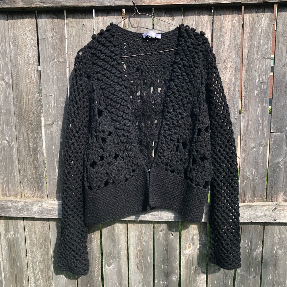 Nine West Black Crochet Open-Front Cardigan